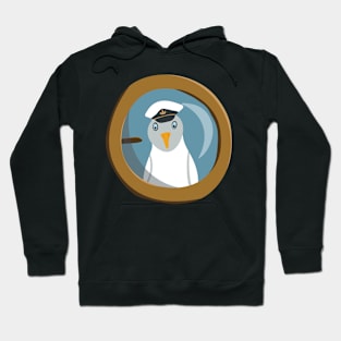 Funny seagull captain behind bull's eye on ship Hoodie